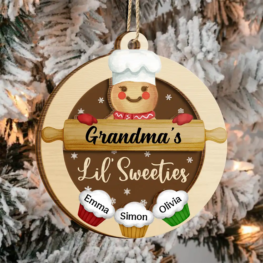 Gingerbread Grandpa Grandma Lil Sweeties - Personalized 2-Layered Wooden Ornament - Image 3