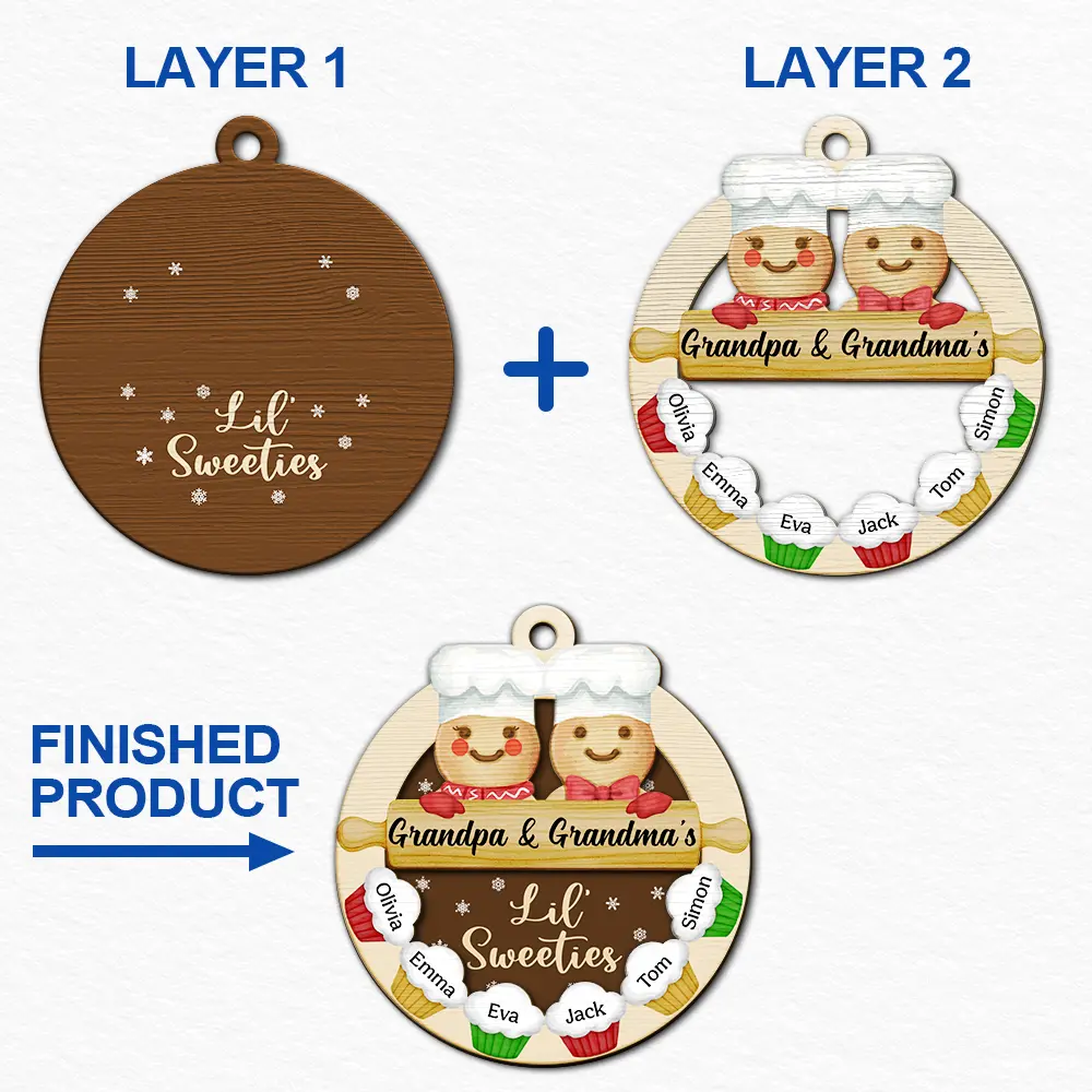 Gingerbread Grandpa Grandma Lil Sweeties - Personalized 2-Layered Wooden Ornament - Image 6