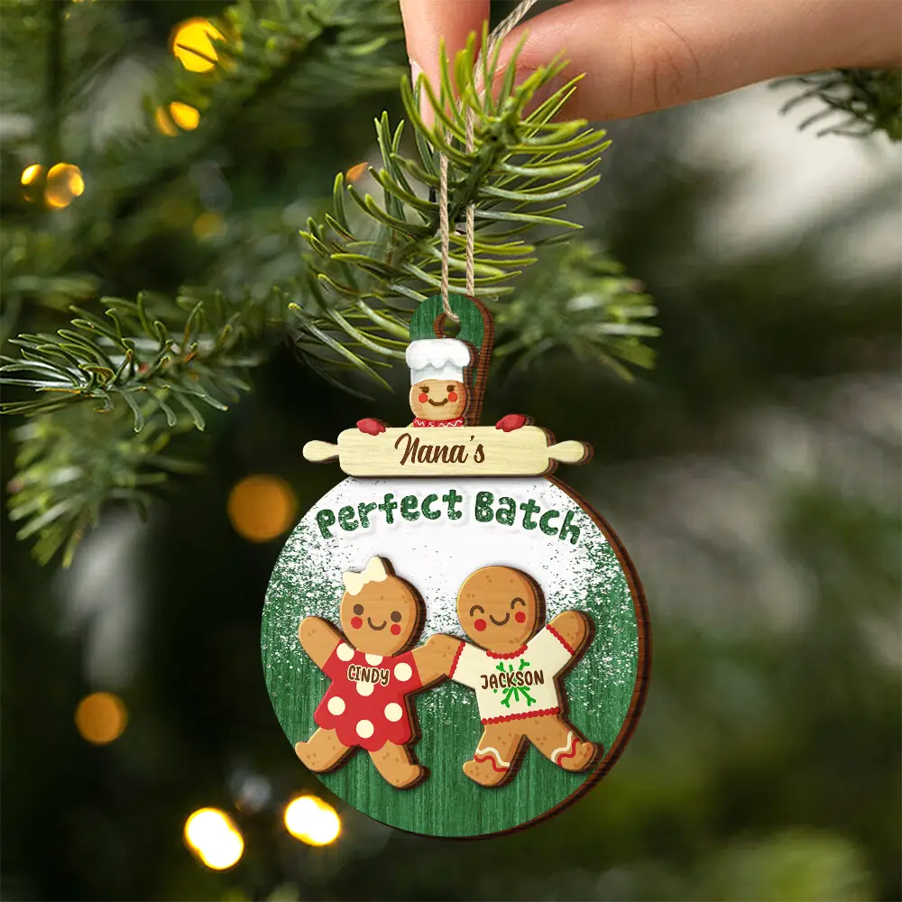 Gingerbread Grandparents Parents Perfect Batch - Personalized 2-Layered Wooden Ornament - Image 2