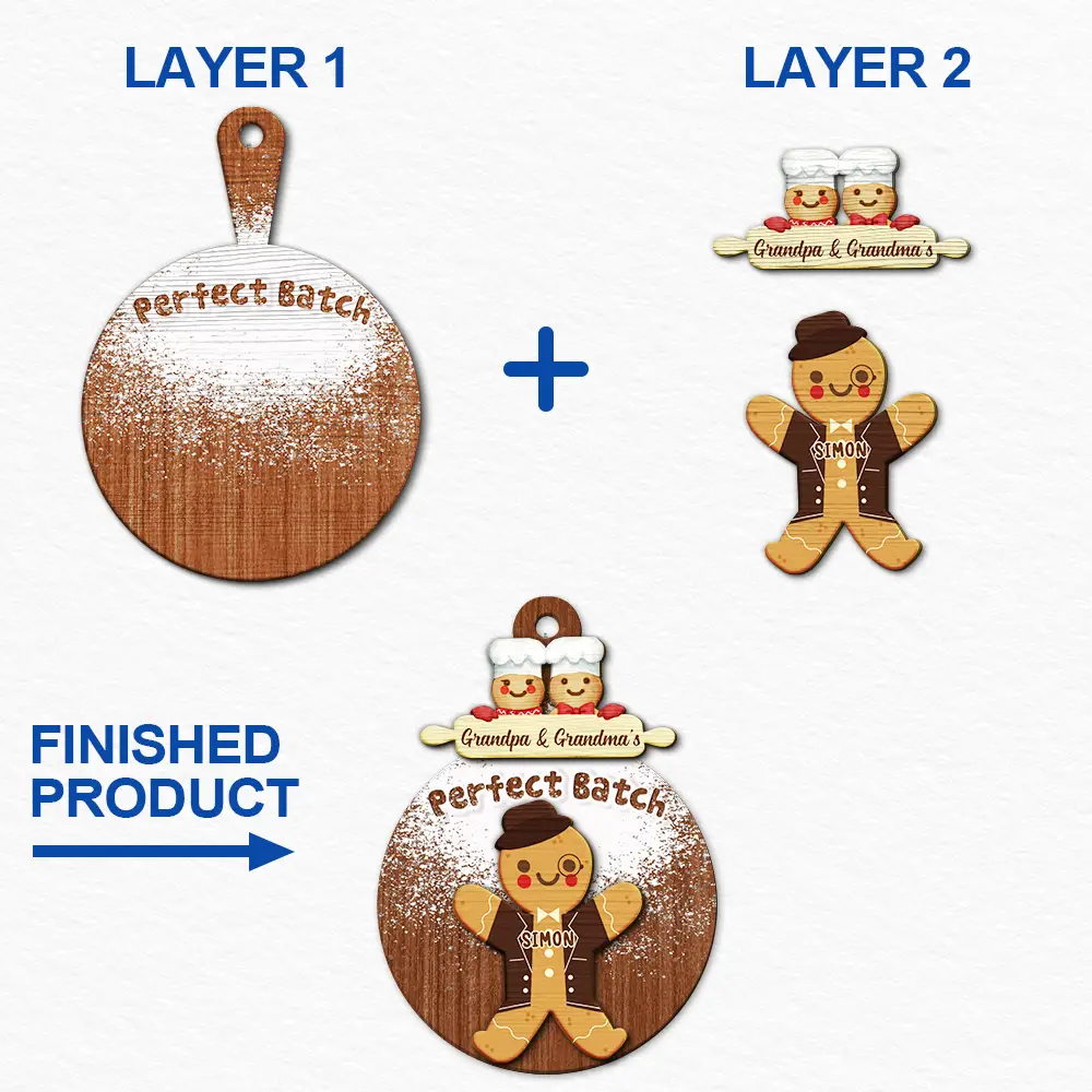 Gingerbread Grandparents Parents Perfect Batch - Personalized 2-Layered Wooden Ornament - Image 6