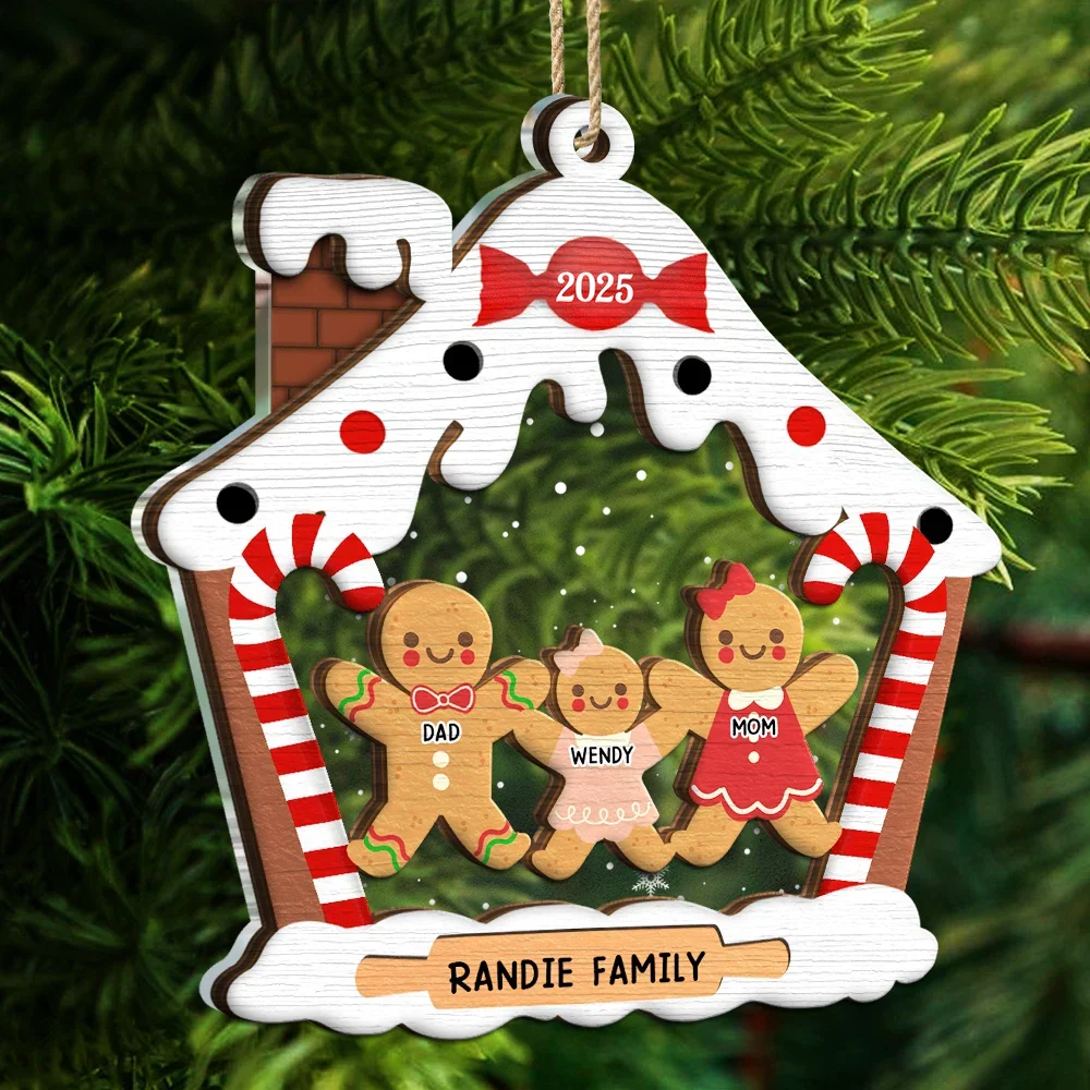 Gingerbread House Family With Pets Christmas - Personalized 2-Layered Mix Ornament - Image 5