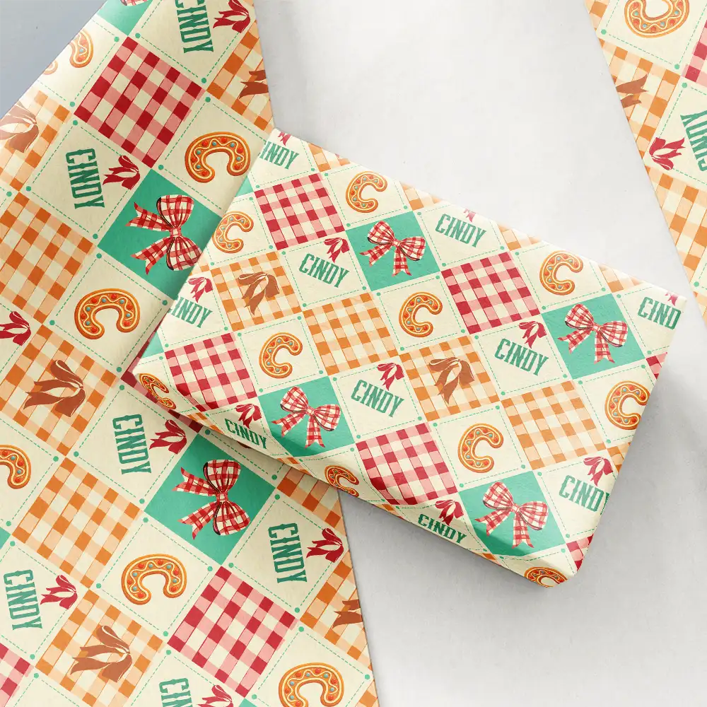 Gingerbread Initial Custom Name With Bow And Plaid - Personalized Wrapping Paper - Image 6