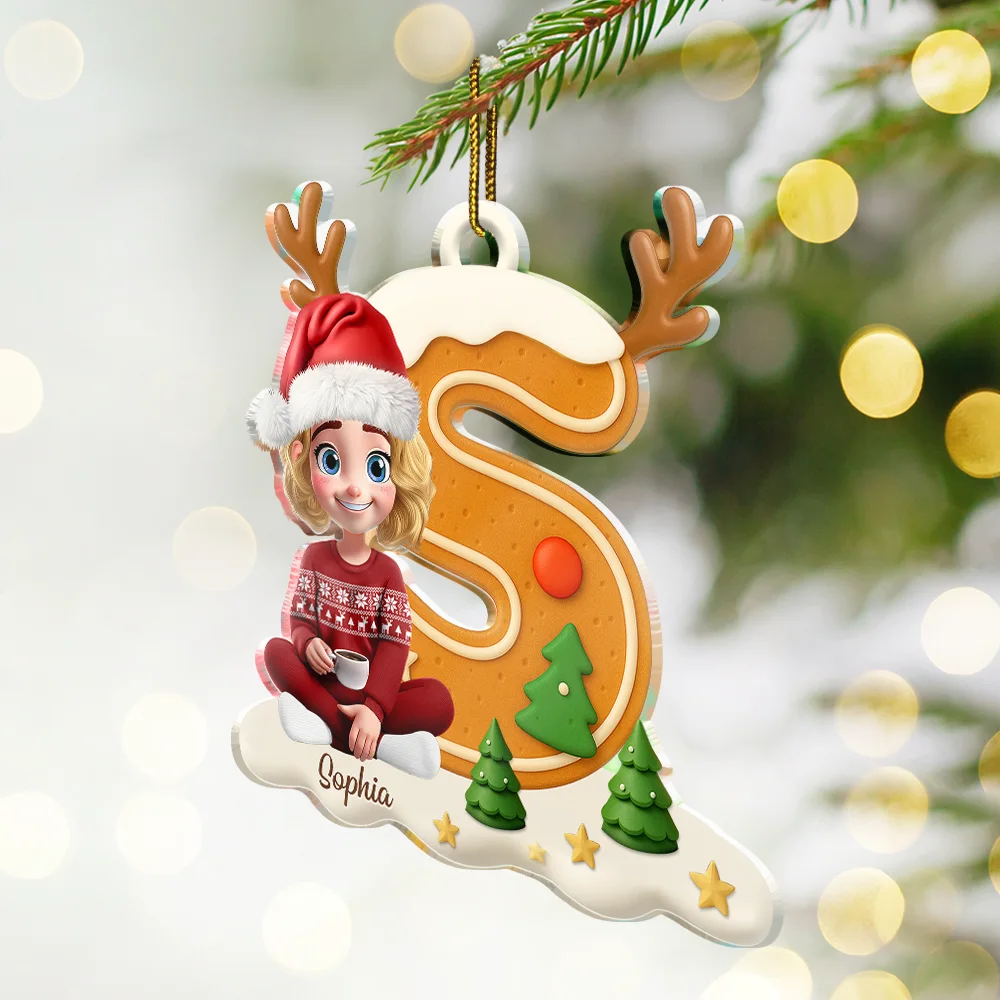 Gingerbread Letter Family Kids Keepsake - Personalized Custom Shaped Acrylic Ornament - Image 2