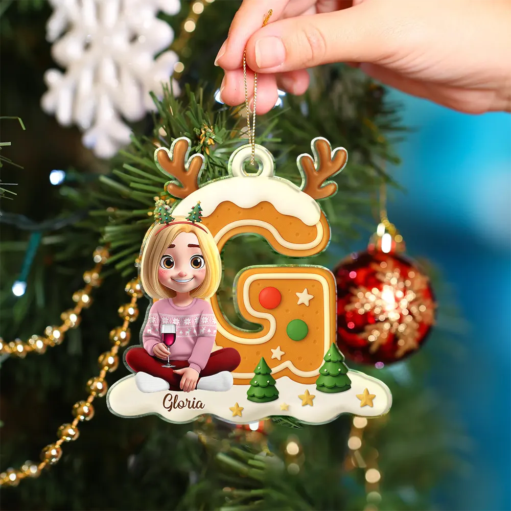 Gingerbread Letter Family Kids Keepsake - Personalized Custom Shaped Acrylic Ornament - Image 4