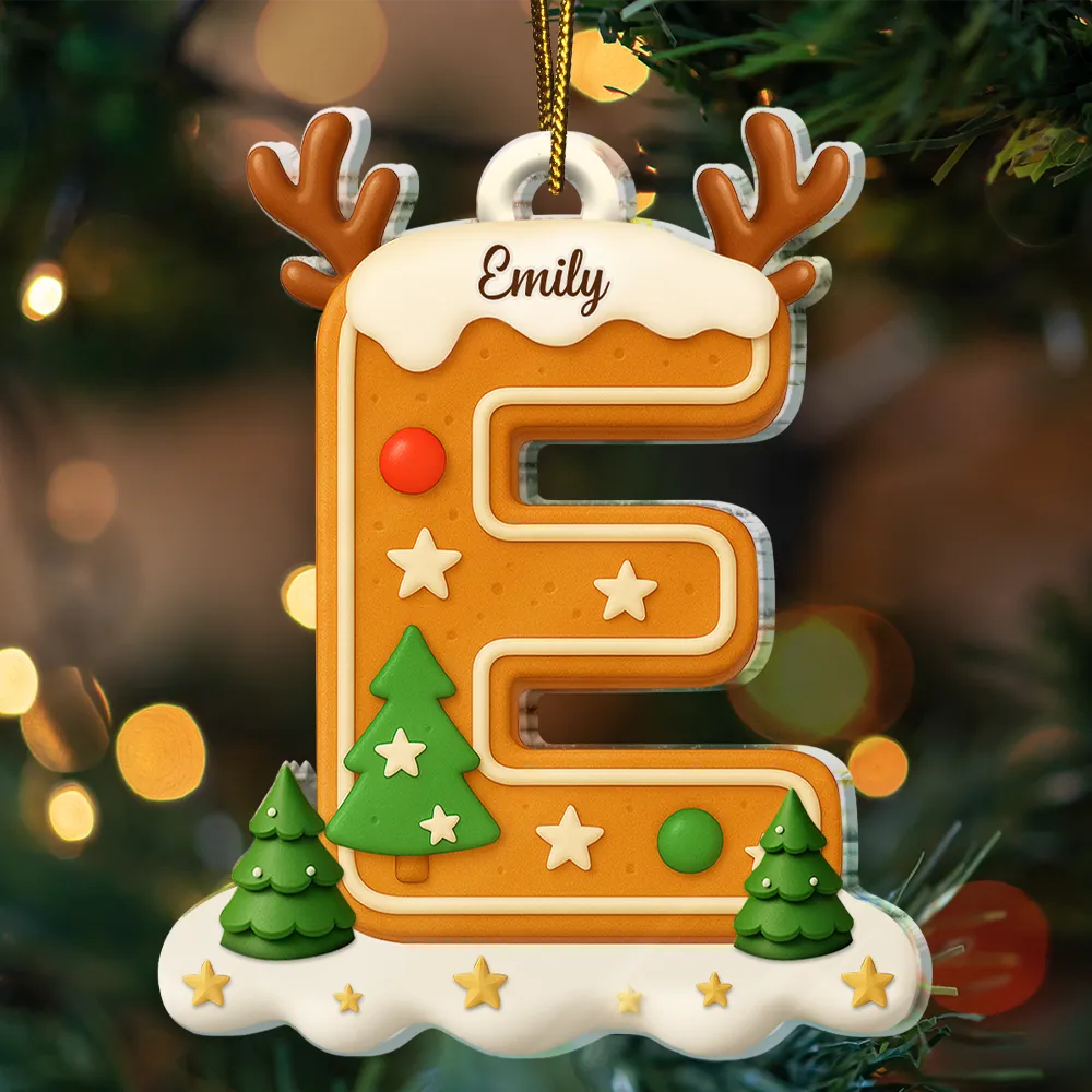 Gingerbread Letter Keepsake Gift For Family - Personalized Custom Shaped Acrylic Ornament - Image 3