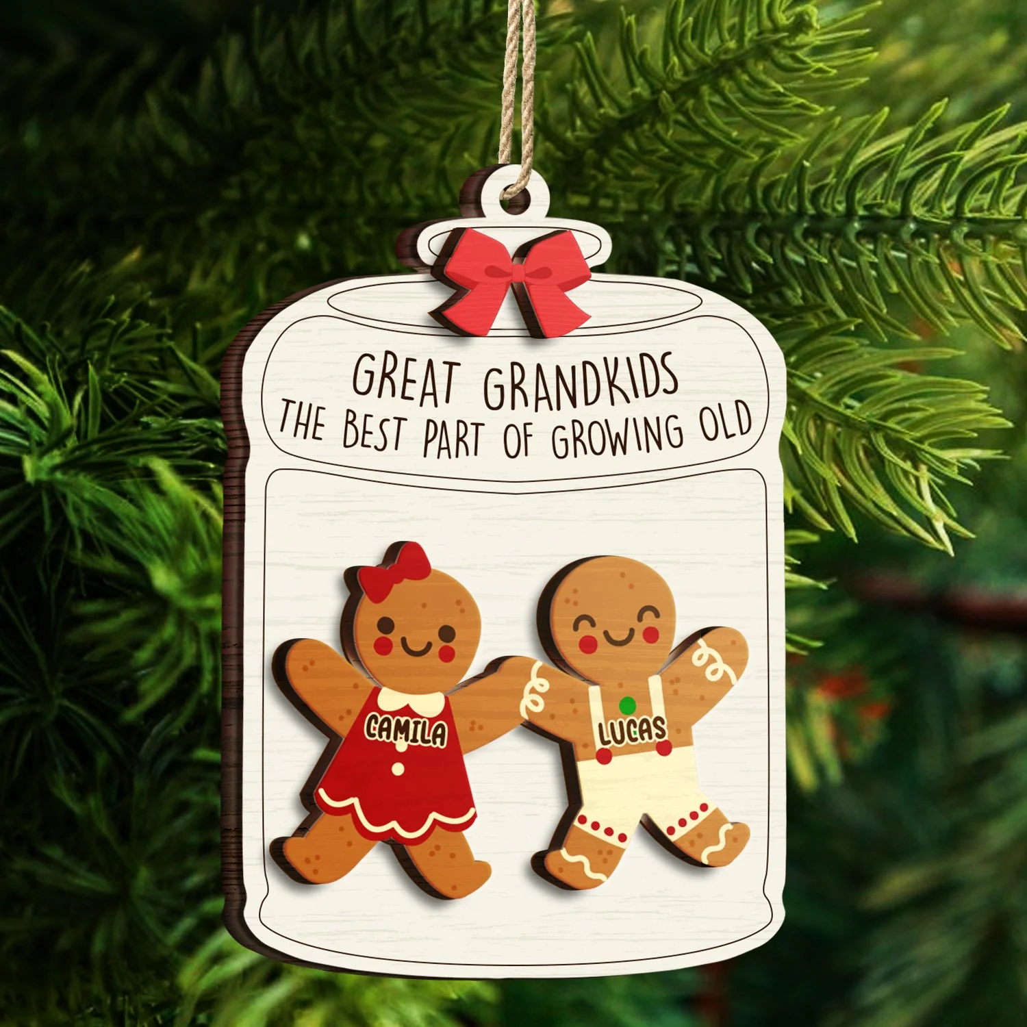 Gingerbread Life Is Better With Grandkids - Christmas, Gift For Grandparent - Personalized 2-Layered Wooden Ornament - Image 4