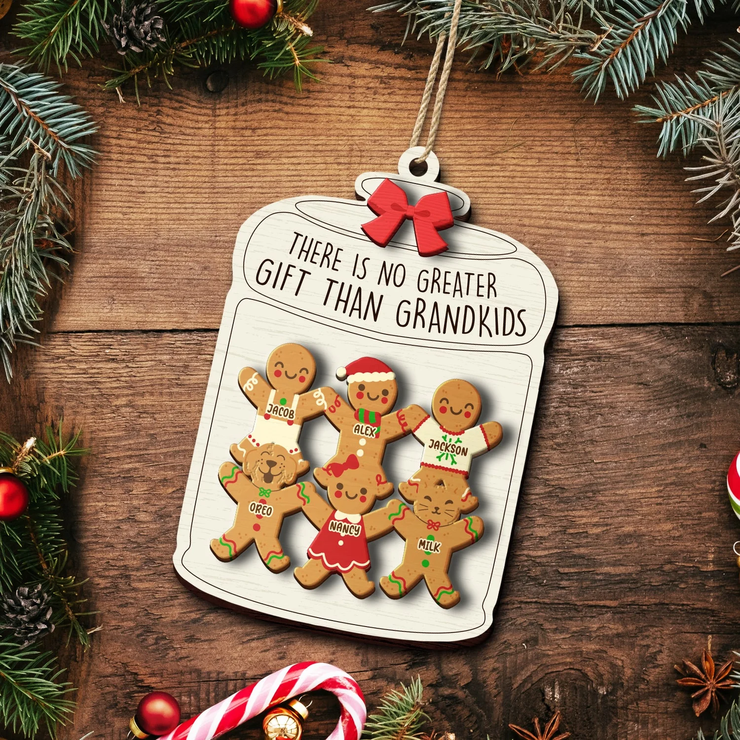 Gingerbread Life Is Better With Grandkids - Christmas, Gift For Grandparent - Personalized 2-Layered Wooden Ornament - Image 5