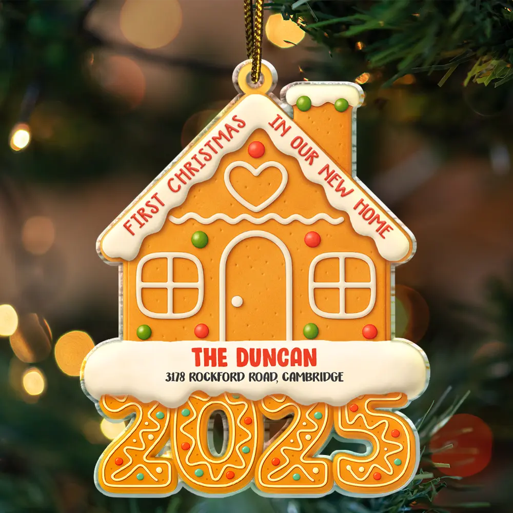 Gingerbread Style First Christmas In Our New Home 2025 - Personalized Custom Shaped Acrylic Ornament - Image 3