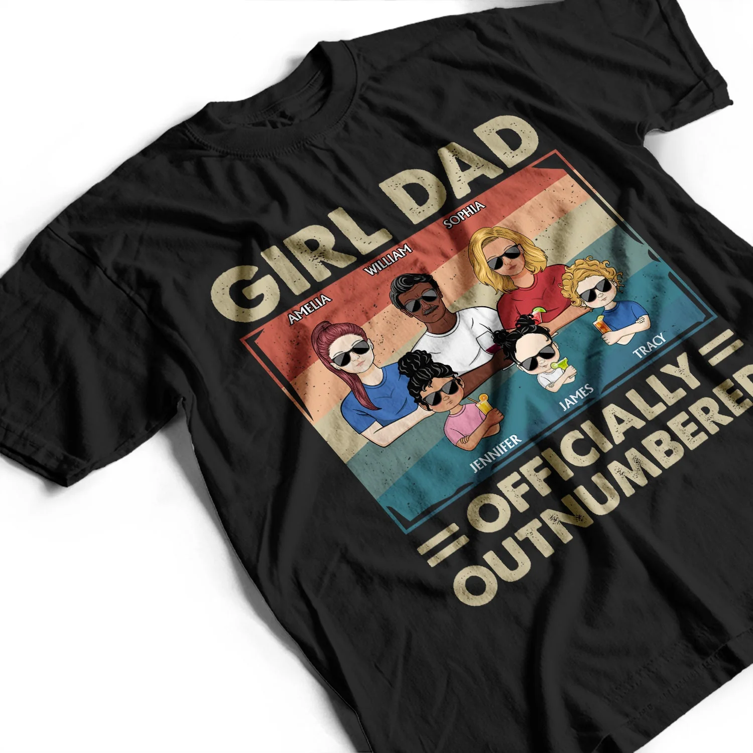 Girl Dad Officially Outnumbered - Funny Gift For Dad, Father, Grandpa - Personalized T Shirt - Image 3