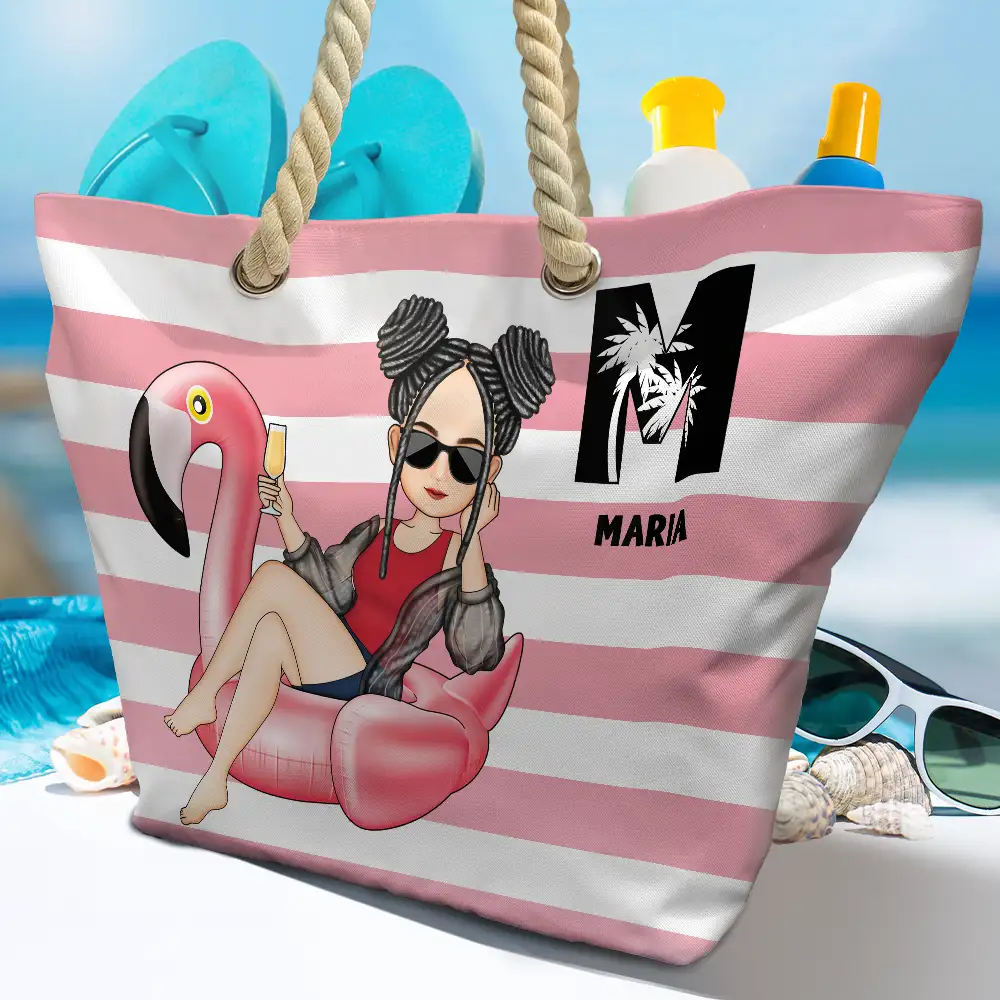 Girl On Float Monogram - Personalized Beach Bag - Image 4
