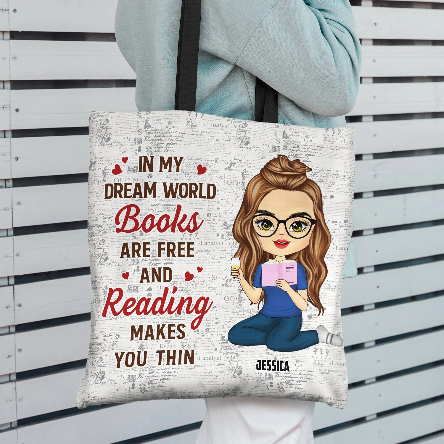 Girl Who Loves Books - Gift For Reading Lovers - Personalized Custom Zippered Canvas Bag - Image 2