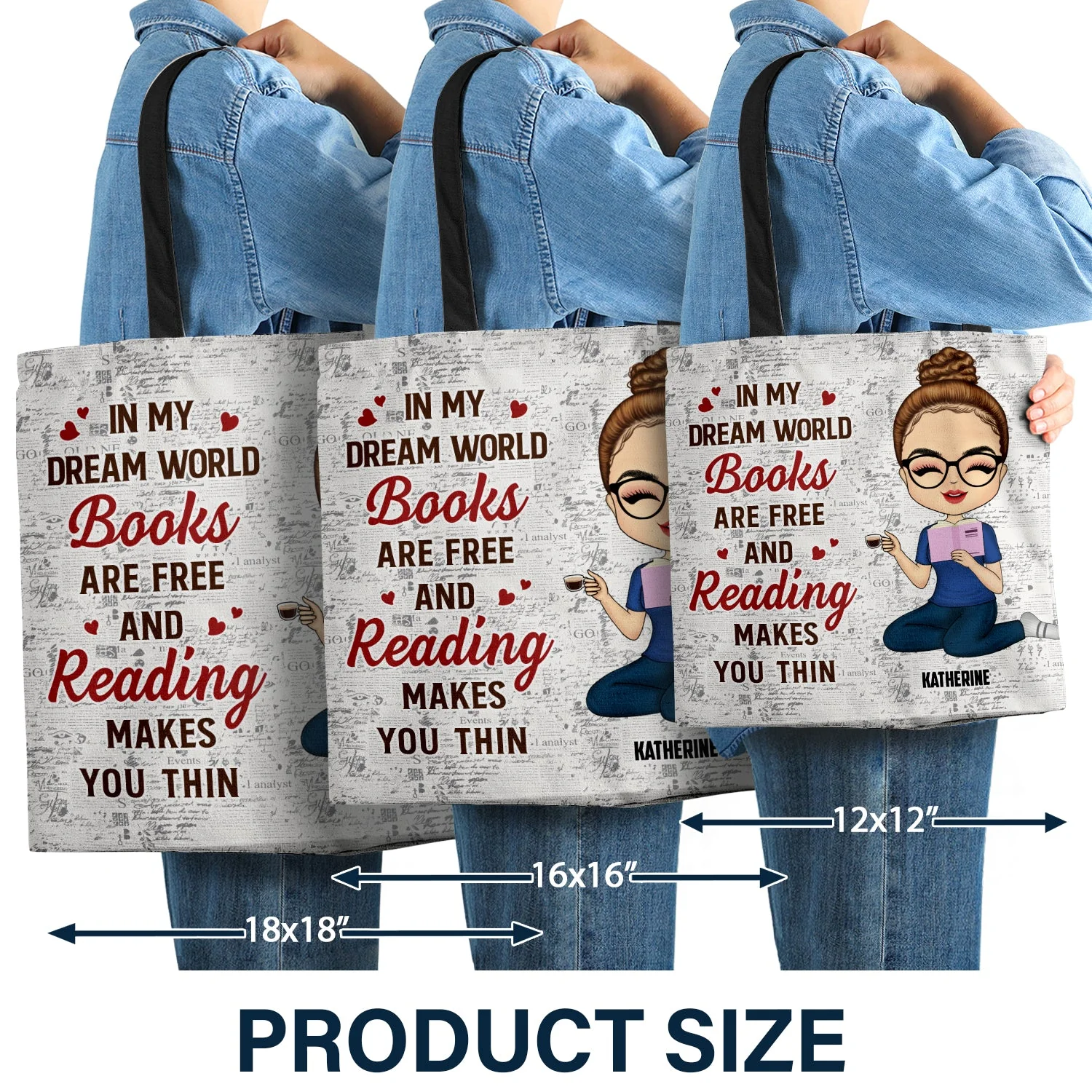 Girl Who Loves Books - Gift For Reading Lovers - Personalized Custom Zippered Canvas Bag - Image 3