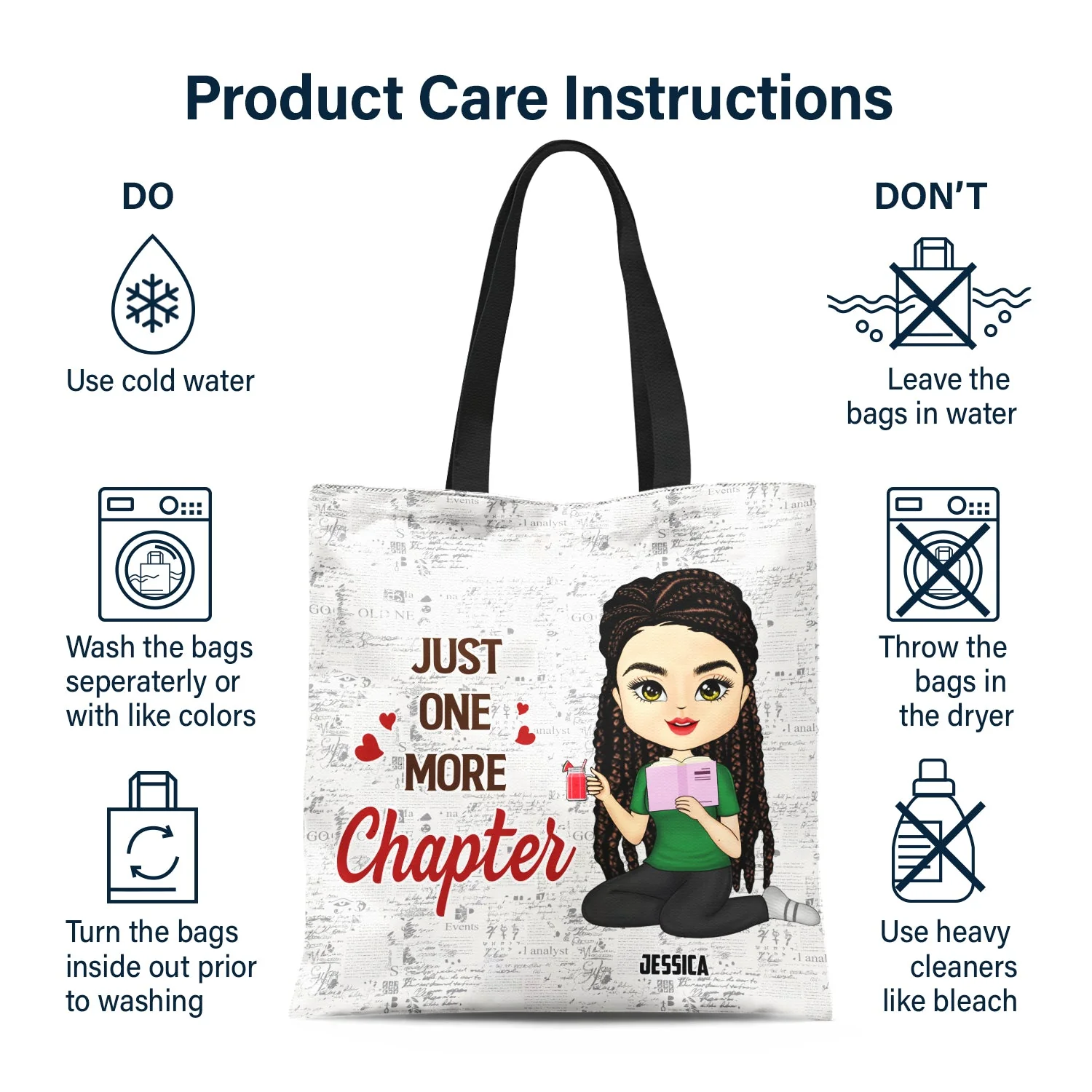 Girl Who Loves Books - Gift For Reading Lovers - Personalized Custom Zippered Canvas Bag - Image 6
