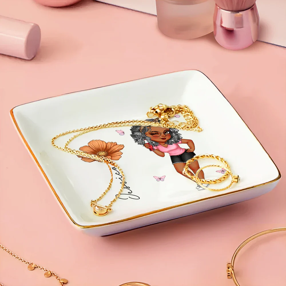Girl With Birth Flowers - Personalized Ring Dish - Image 3