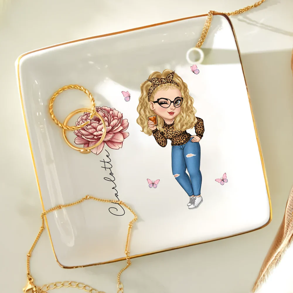 Girl With Birth Flowers - Personalized Ring Dish - Image 4