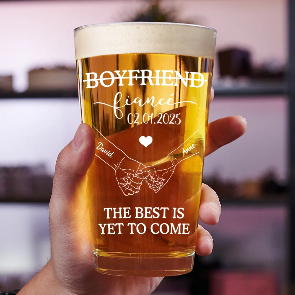 Girlfriend Fiancee Boyfriend Fiance Engagement Couple Gift - Personalized Combo Wine & Beer Glass - Image 3