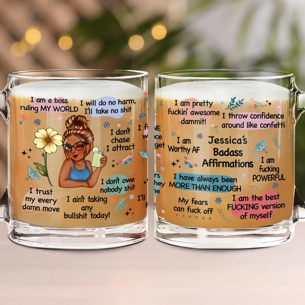 Girl's Affirmations Daily Reminder - Personalized Glass Mug - Image 3