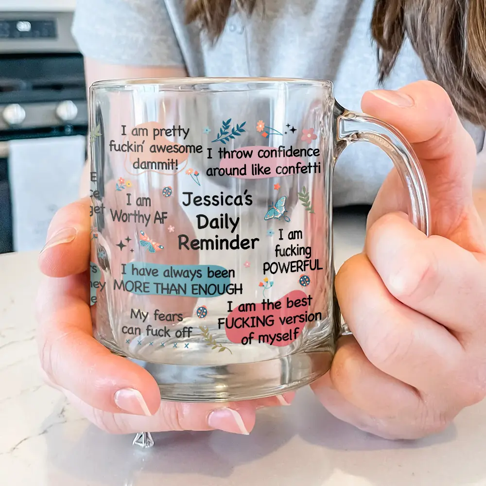 Girl's Affirmations Daily Reminder - Personalized Glass Mug - Image 4