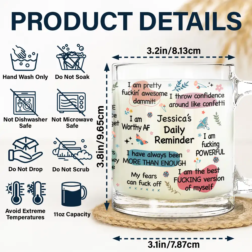 Girl's Affirmations Daily Reminder - Personalized Glass Mug - Image 6