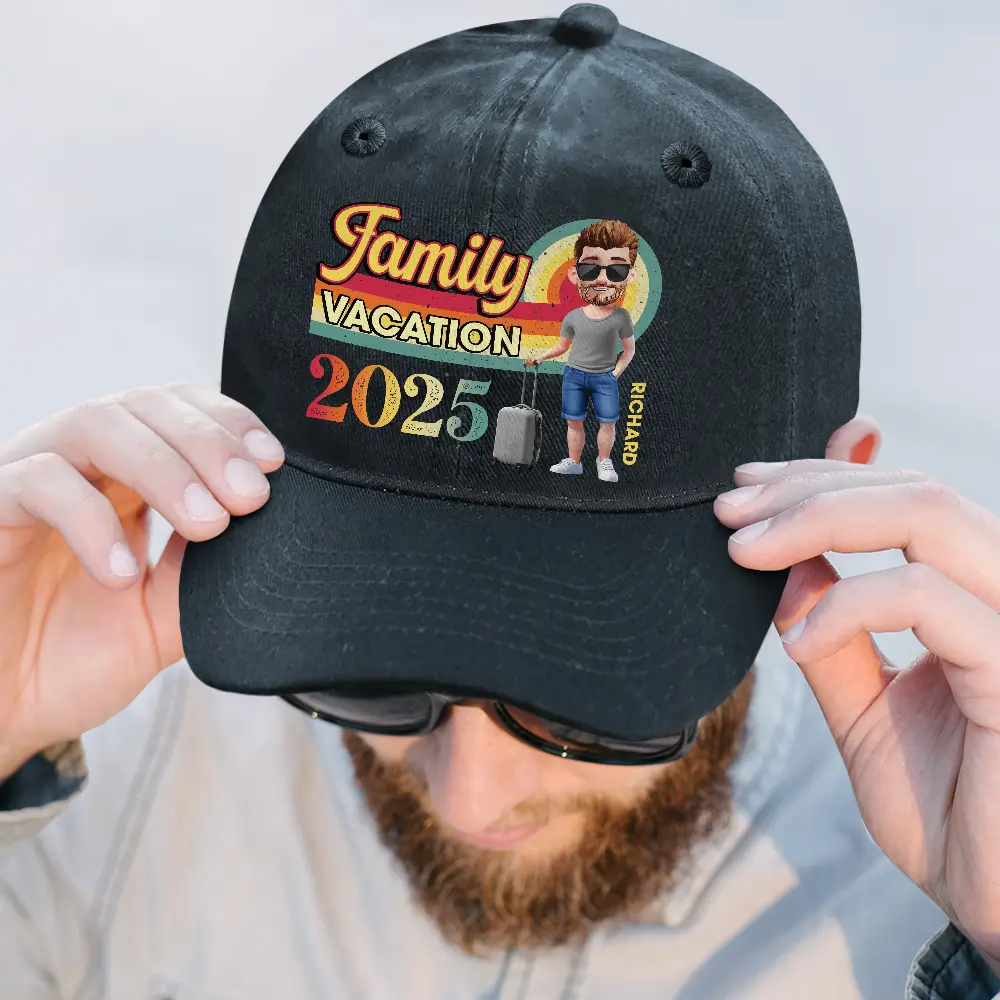 Girls Trip Besties Vacation Travel - Personalized Vintage Washed Denim Cap - Image 2