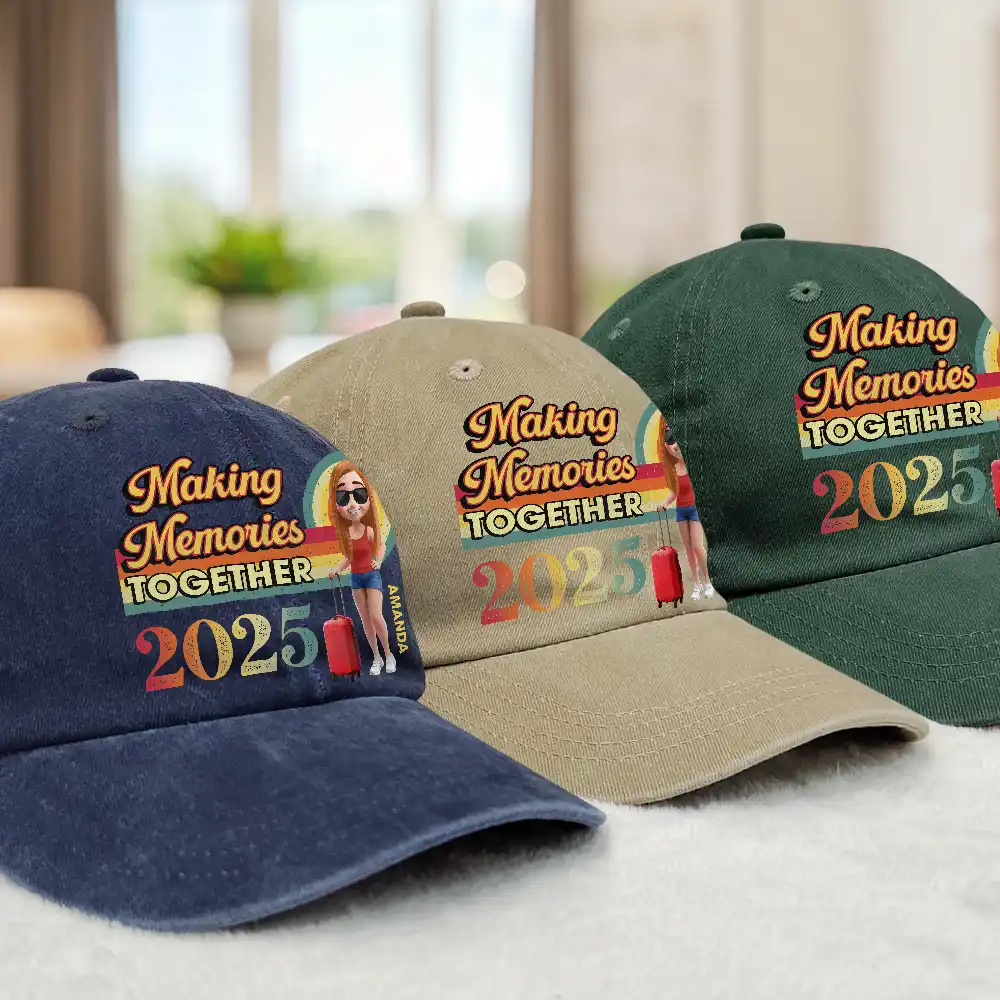 Girls Trip Besties Vacation Travel - Personalized Vintage Washed Denim Cap - Image 3