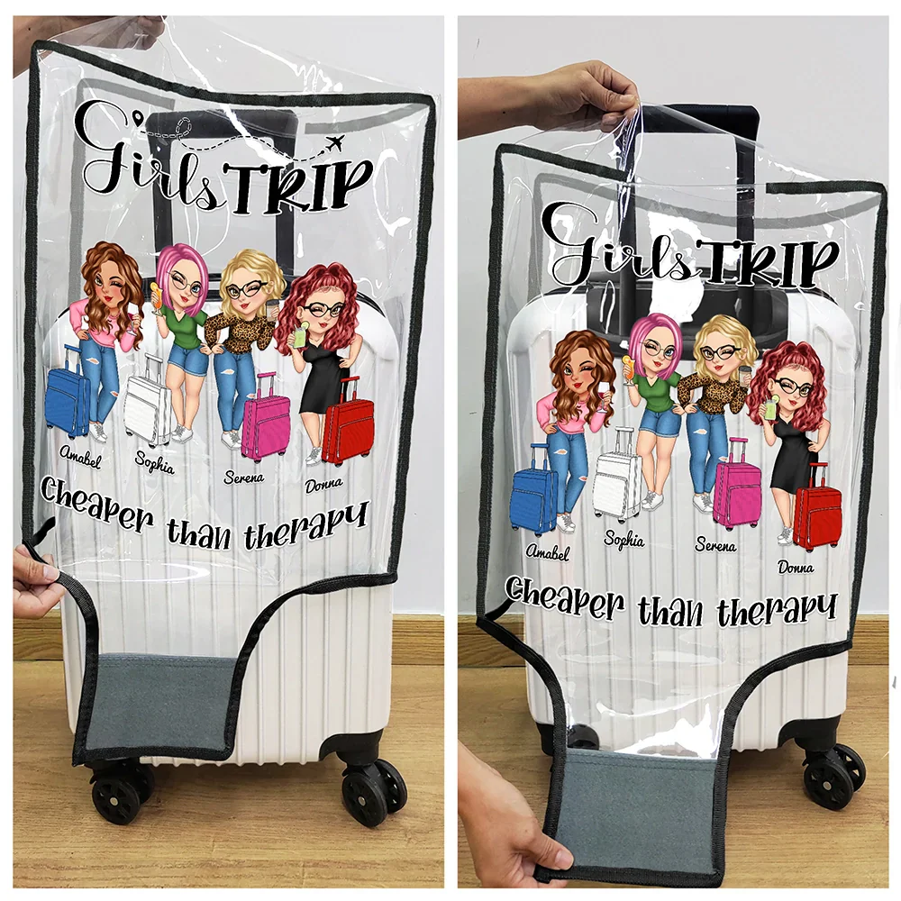 Girls Trip Cheaper Than Therapy - Personalized Clear Luggage Cover - Image 5