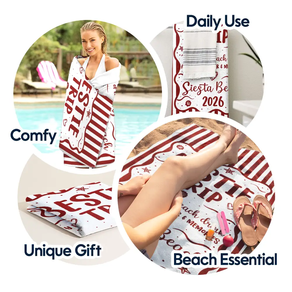 Girls Trip Family Trip On Vacation - Personalized Beach Towel - Image 5
