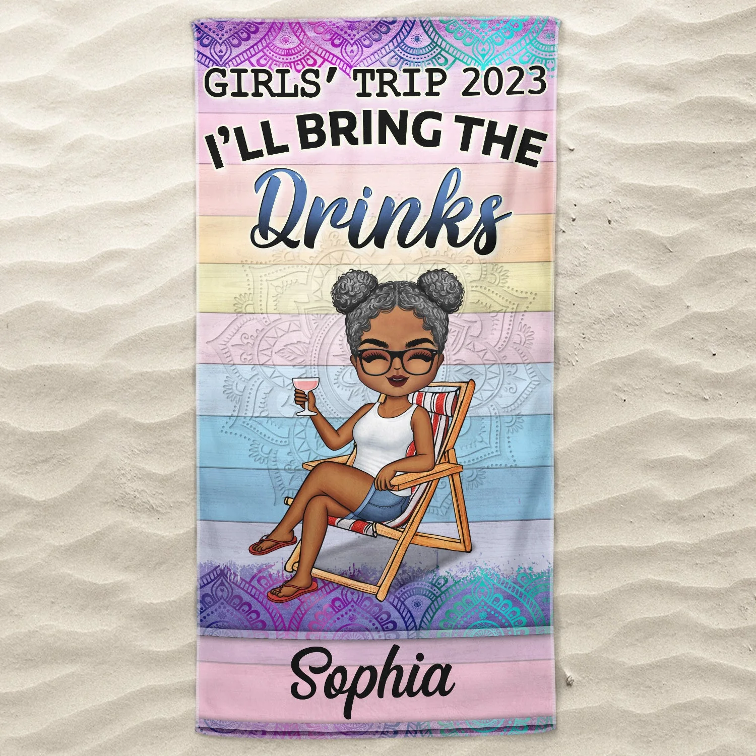 Girls' Trip I'll Bring The Alcohol Beaches Swimming Picnic Vacation Traveling - Birthday, Funny Gift For Her, Besties, Family - Personalized Custom Beach Towel - Image 3
