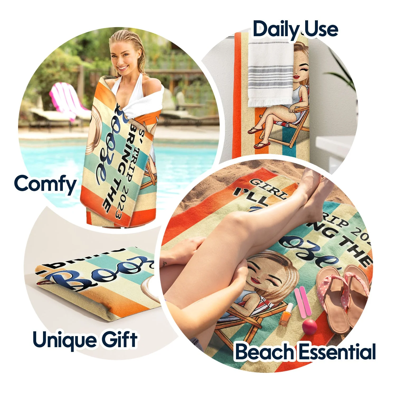 Girls' Trip I'll Bring The Alcohol Beaches Swimming Picnic Vacation Traveling - Birthday, Funny Gift For Her, Besties, Family - Personalized Custom Beach Towel - Image 5