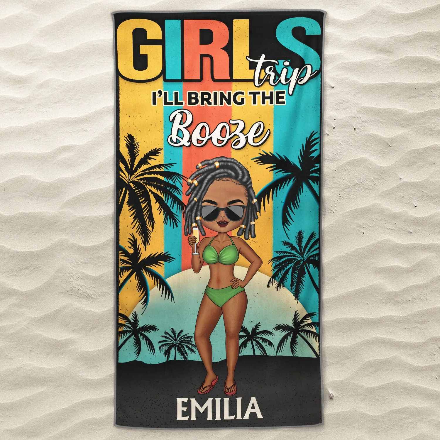 Girls' Trip I'll Bring The Alibi Retro Beaches Swimming Picnic Vacation Traveling - Birthday, Funny Gift For Her, Besties, Family - Personalized Custom Beach Towel - Image 3