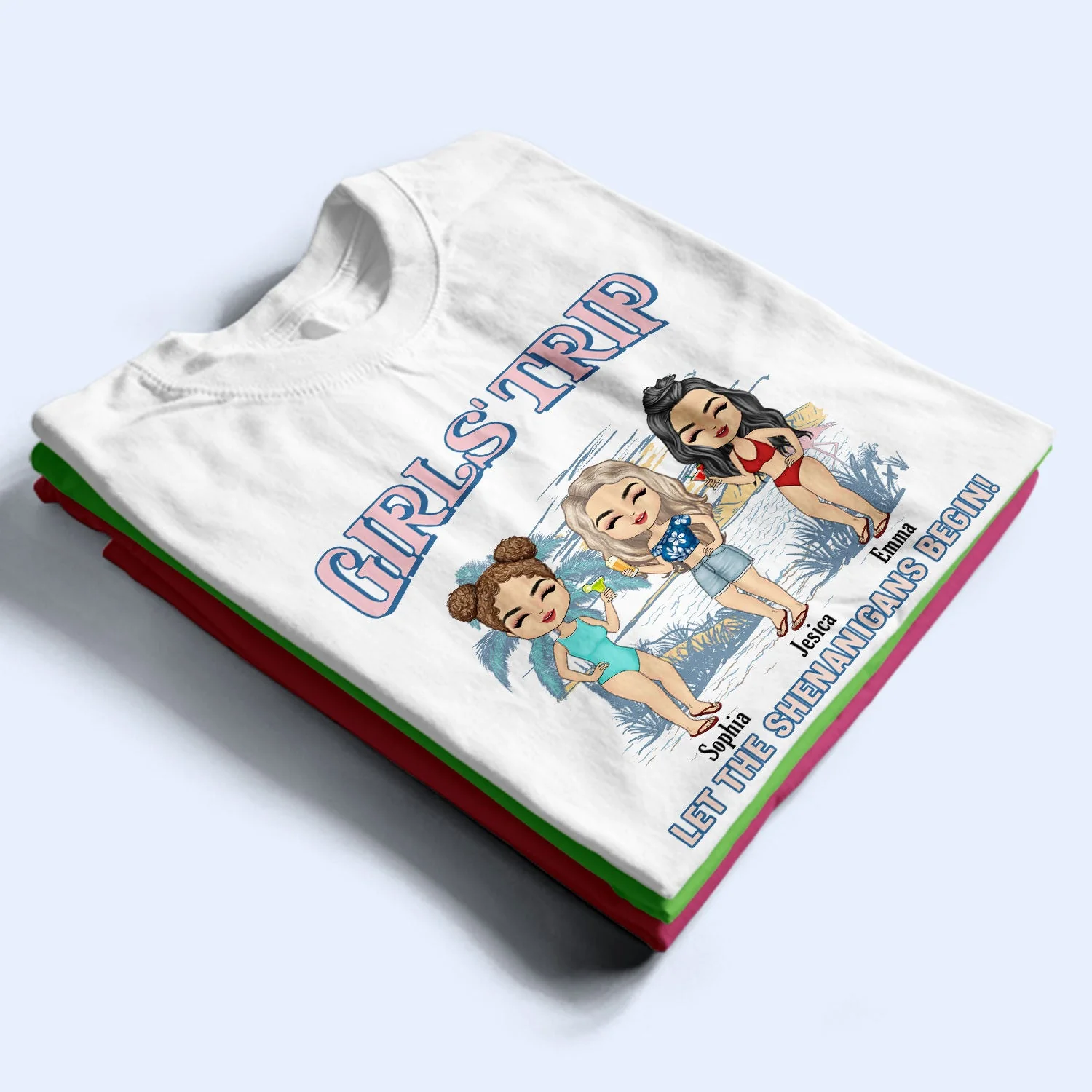 Girls Trip Let The Shenanigans Begin - Birthday, Summer Gift For Besties, BFF Best Friends, Beach Lovers, Traveling Lovers - Personalized Custom T Shirt - Image 2