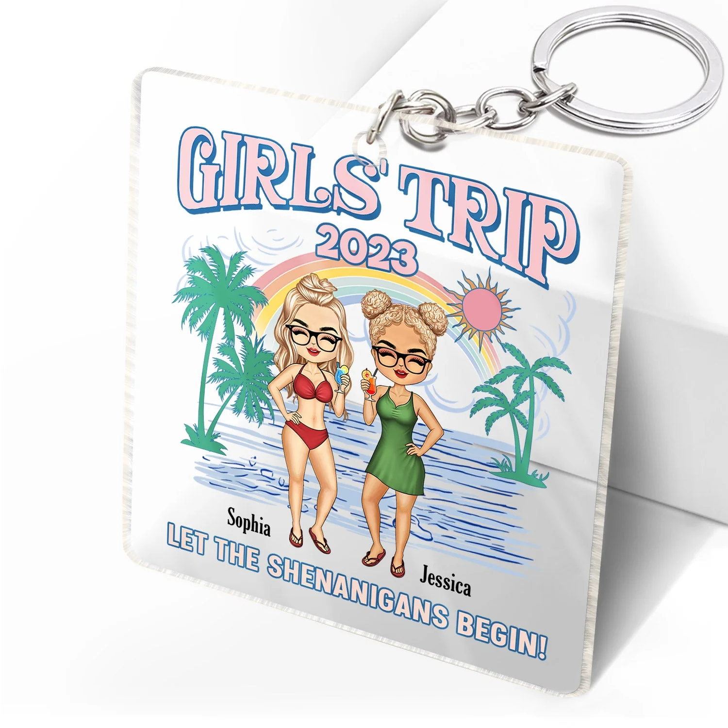 Girls Trip Let The Shenanigans Begin - Gift For Besties, Beach Lovers - Personalized Custom Acrylic Keychain - Image 2