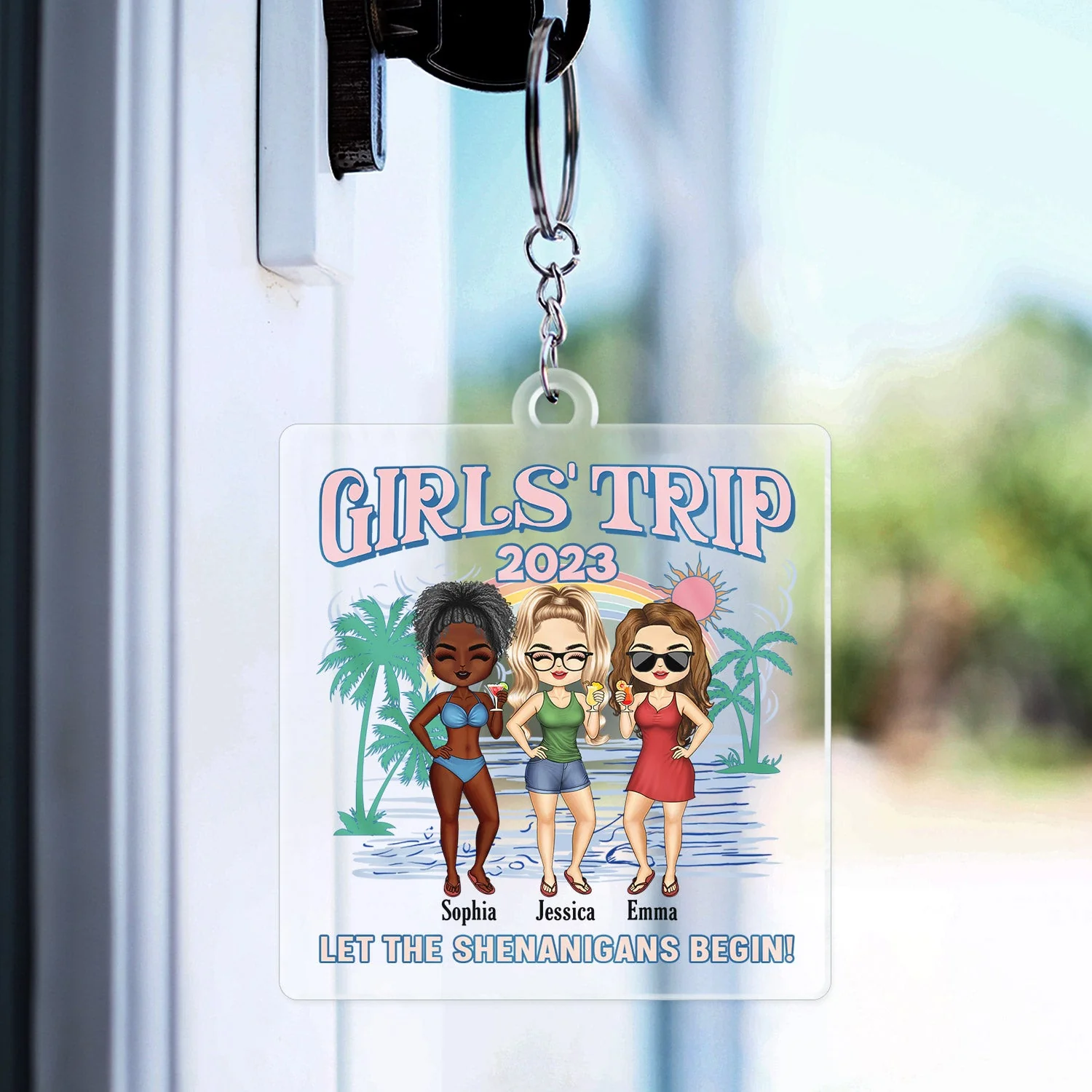 Girls Trip Let The Shenanigans Begin - Gift For Besties, Beach Lovers - Personalized Custom Acrylic Keychain - Image 3