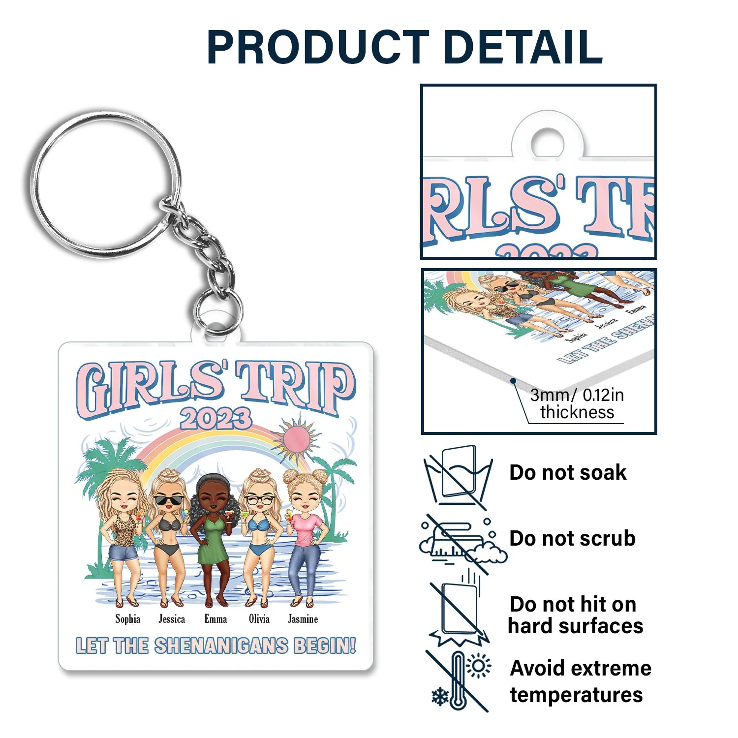 Girls Trip Let The Shenanigans Begin - Gift For Besties, Beach Lovers - Personalized Custom Acrylic Keychain - Image 5