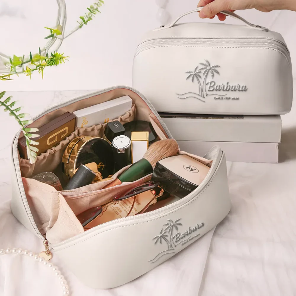 Girls Trip Palm Trees Beach - Personalized Embroidered Leather Makeup Bag - Image 2