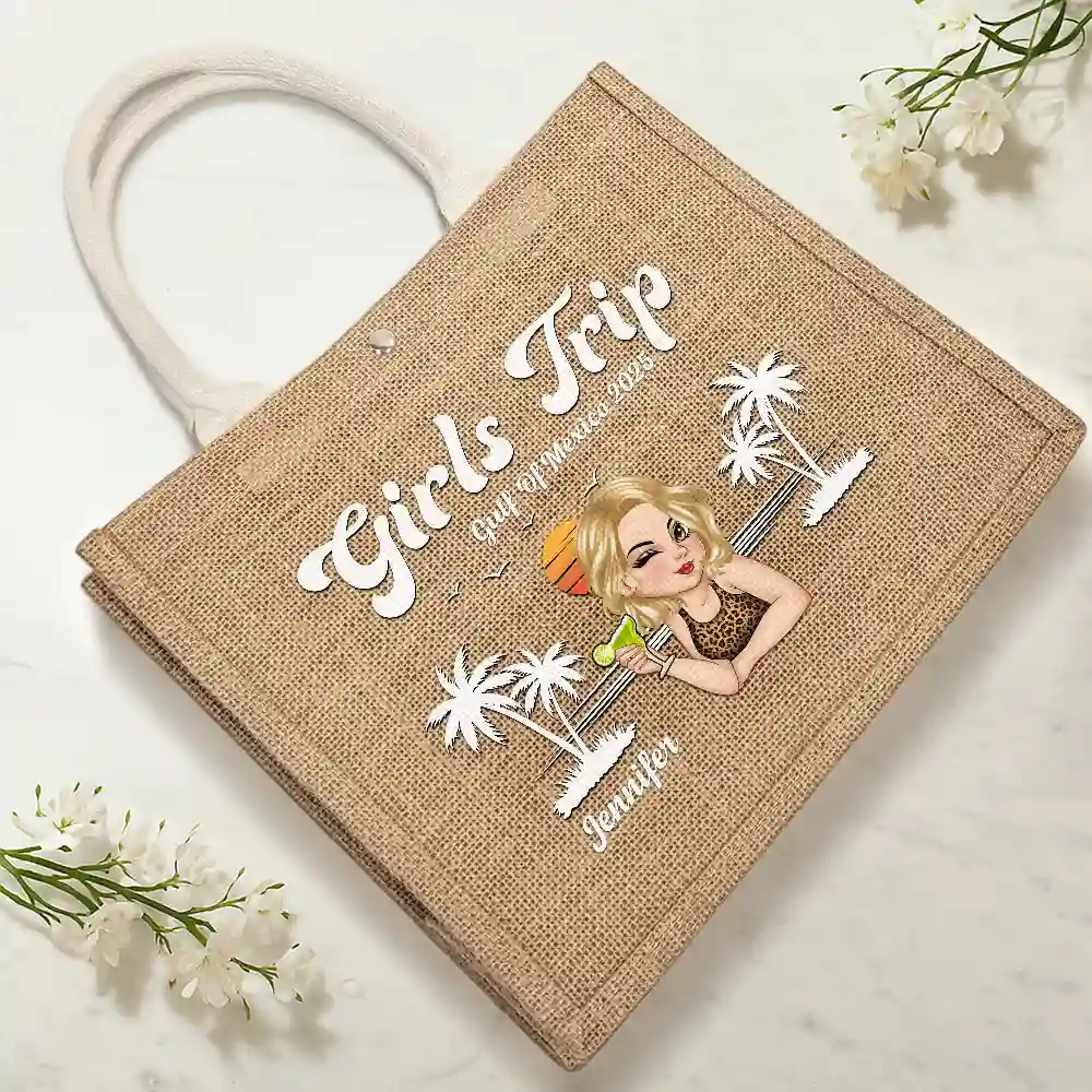 Girls Trip Summer Vibe - Personalized Jute Beach Bag - Image 4