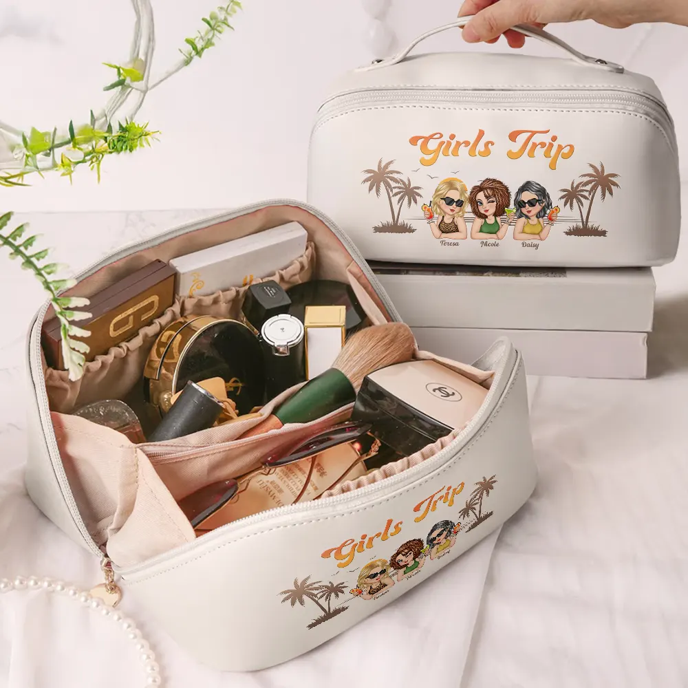 Girls Trip Summer Vibe - Personalized Leather Makeup Bag - Image 2