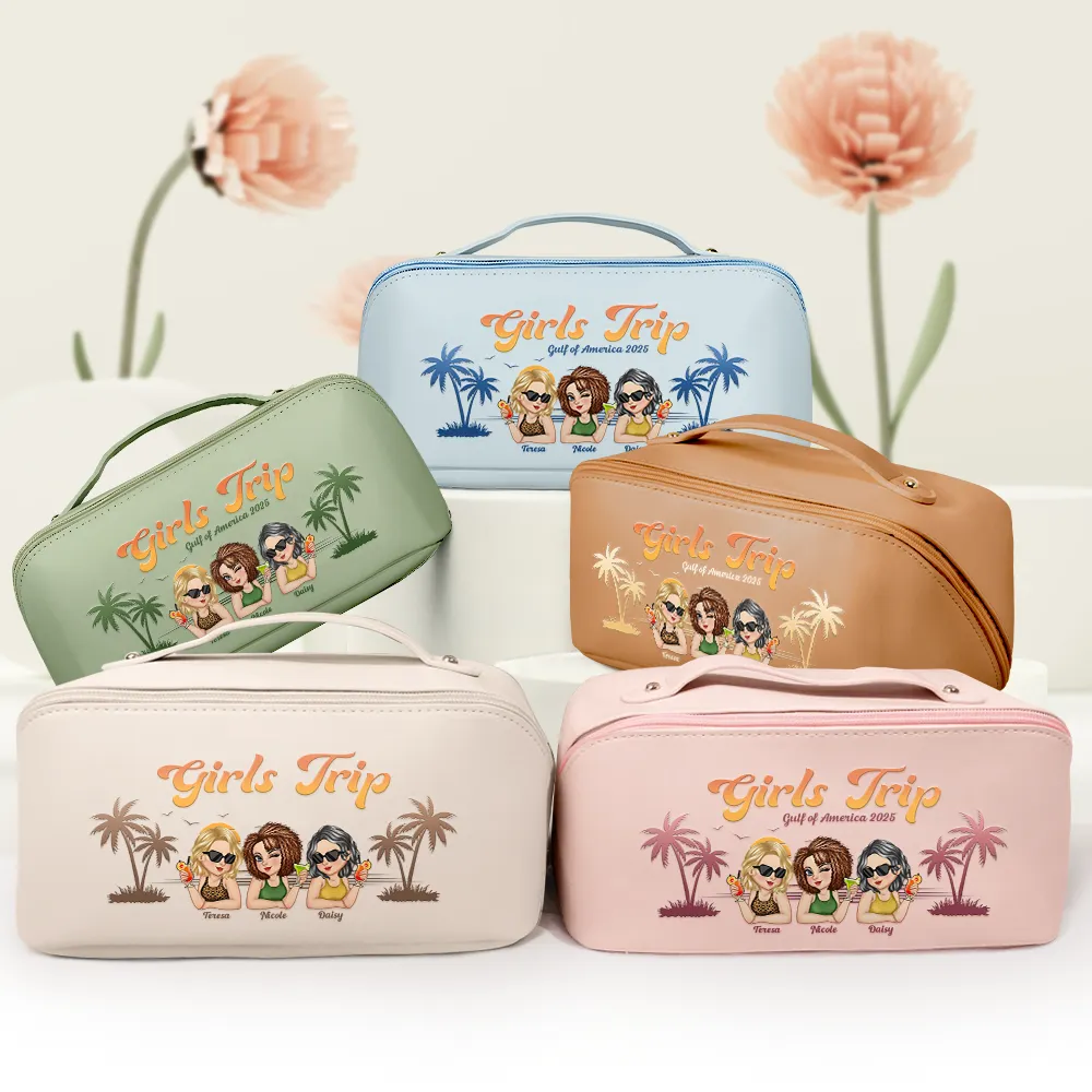 Girls Trip Summer Vibe - Personalized Leather Makeup Bag - Image 3