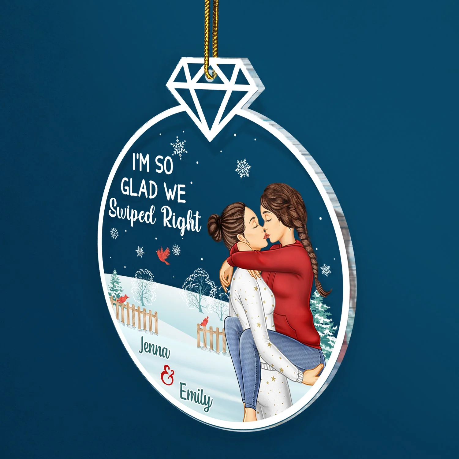 Glad We Swiped Right - Christmas Gift For Couples - Personalized Custom Shaped Acrylic Ornament - Image 2