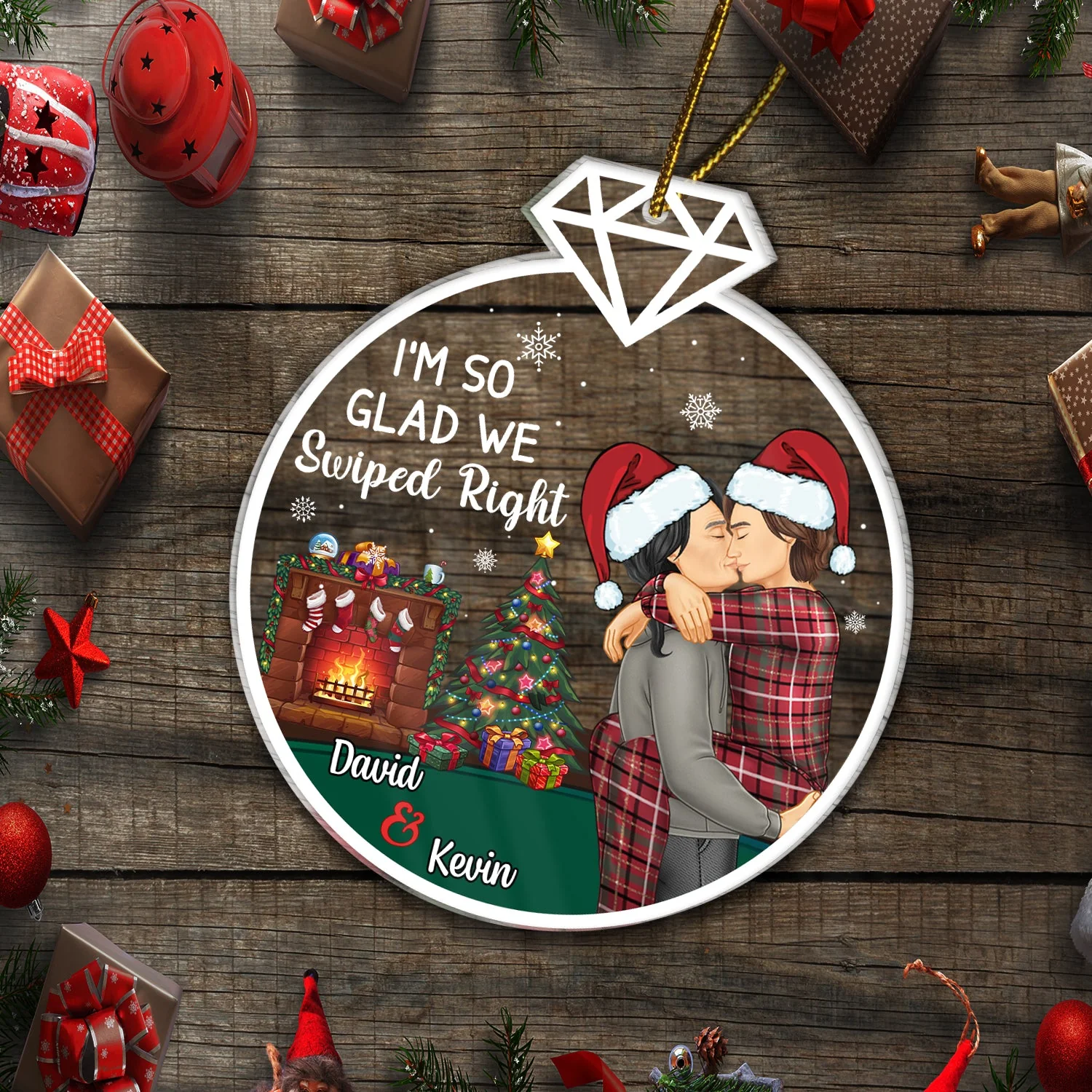 Glad We Swiped Right - Christmas Gift For Couples - Personalized Custom Shaped Acrylic Ornament - Image 5