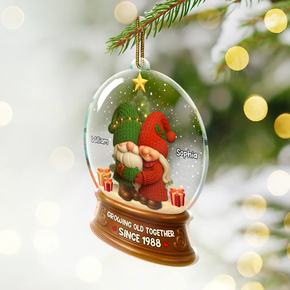 Gnome Christmas Couple Growing Old Together - Personalized Custom Shaped Acrylic Ornament - Image 2