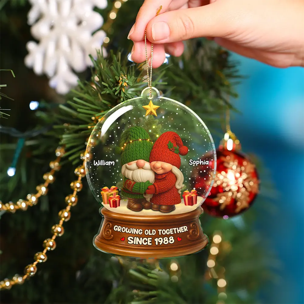 Gnome Christmas Couple Growing Old Together - Personalized Custom Shaped Acrylic Ornament - Image 4