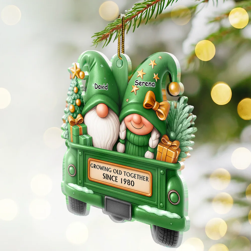 Gnomes Couple Growing Old Together - Personalized Custom Shaped Acrylic Ornament - Image 2