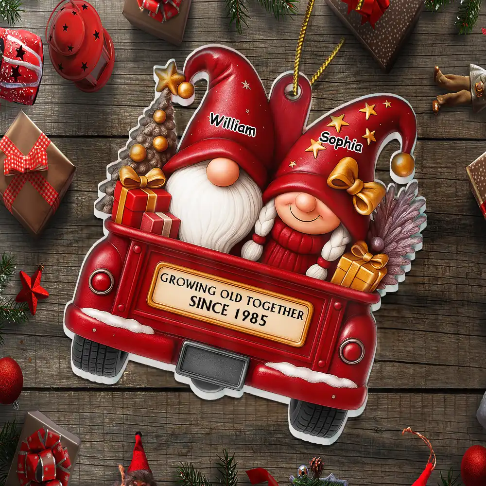 Gnomes Couple Growing Old Together - Personalized Custom Shaped Acrylic Ornament - Image 5