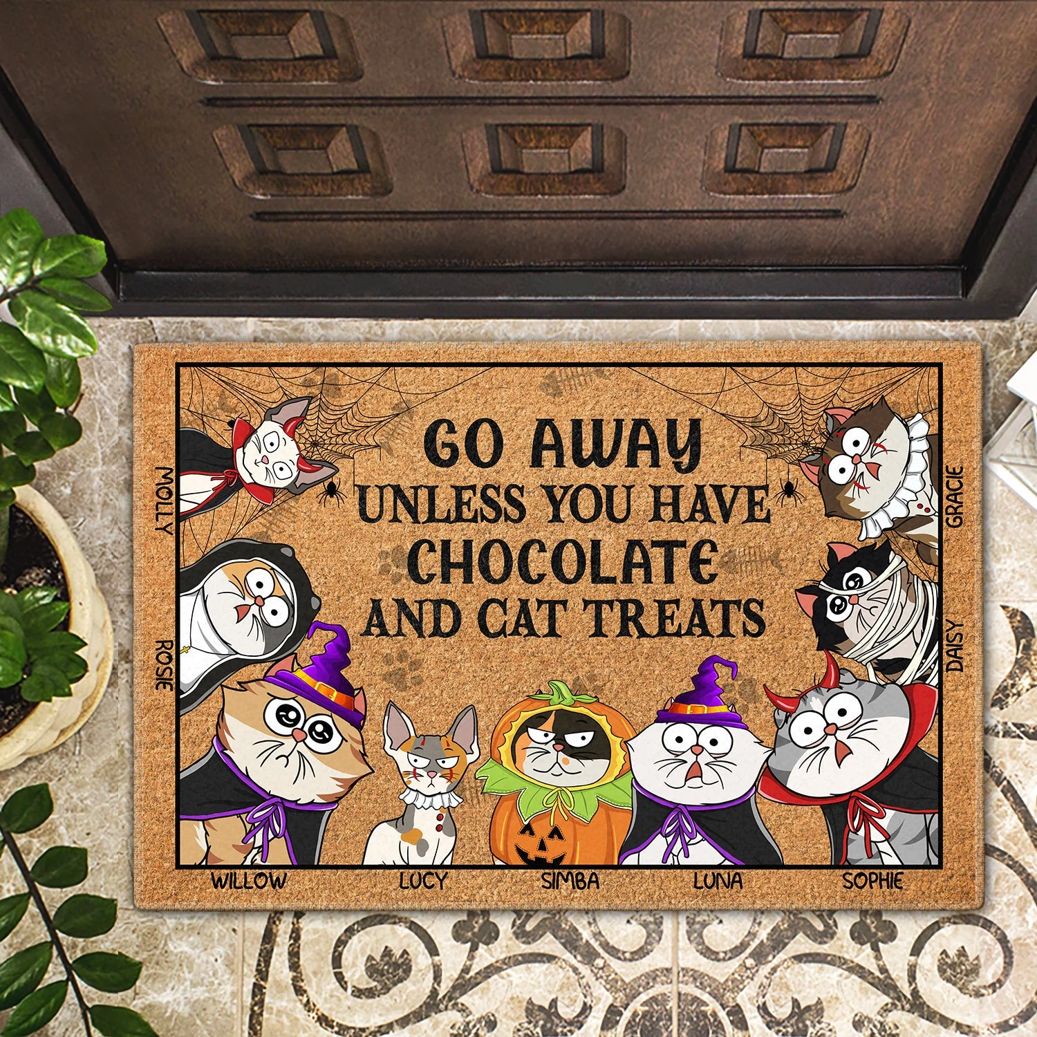 Go Away Unless You Have Alcohol And Cat Treats Cosplay Funny Cartoon Cat - Gift For Cat Lovers - Personalized Doormat - Image 2