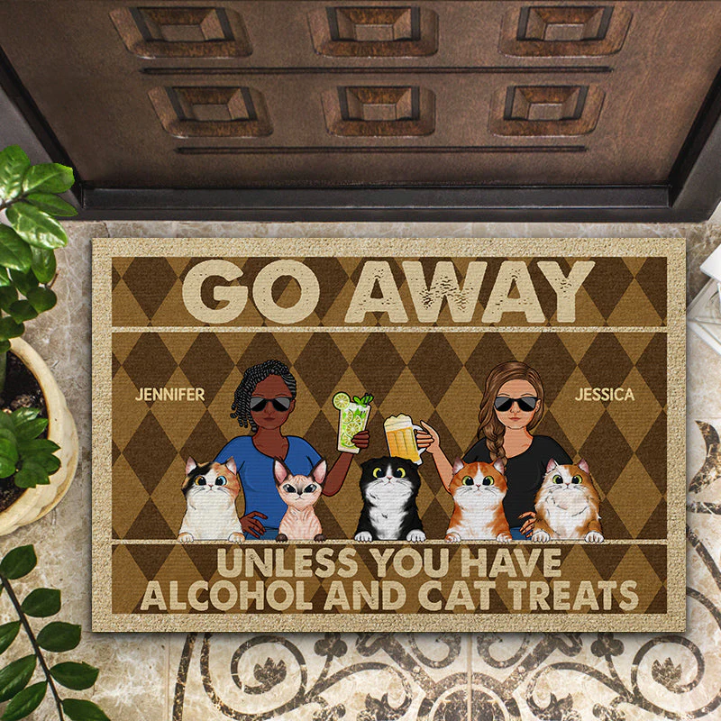 Go Away Unless You Have Alcohol And Cat Treats Couple Husband Wife - Gift For Cat Lovers - Personalized Custom Doormat - Image 2