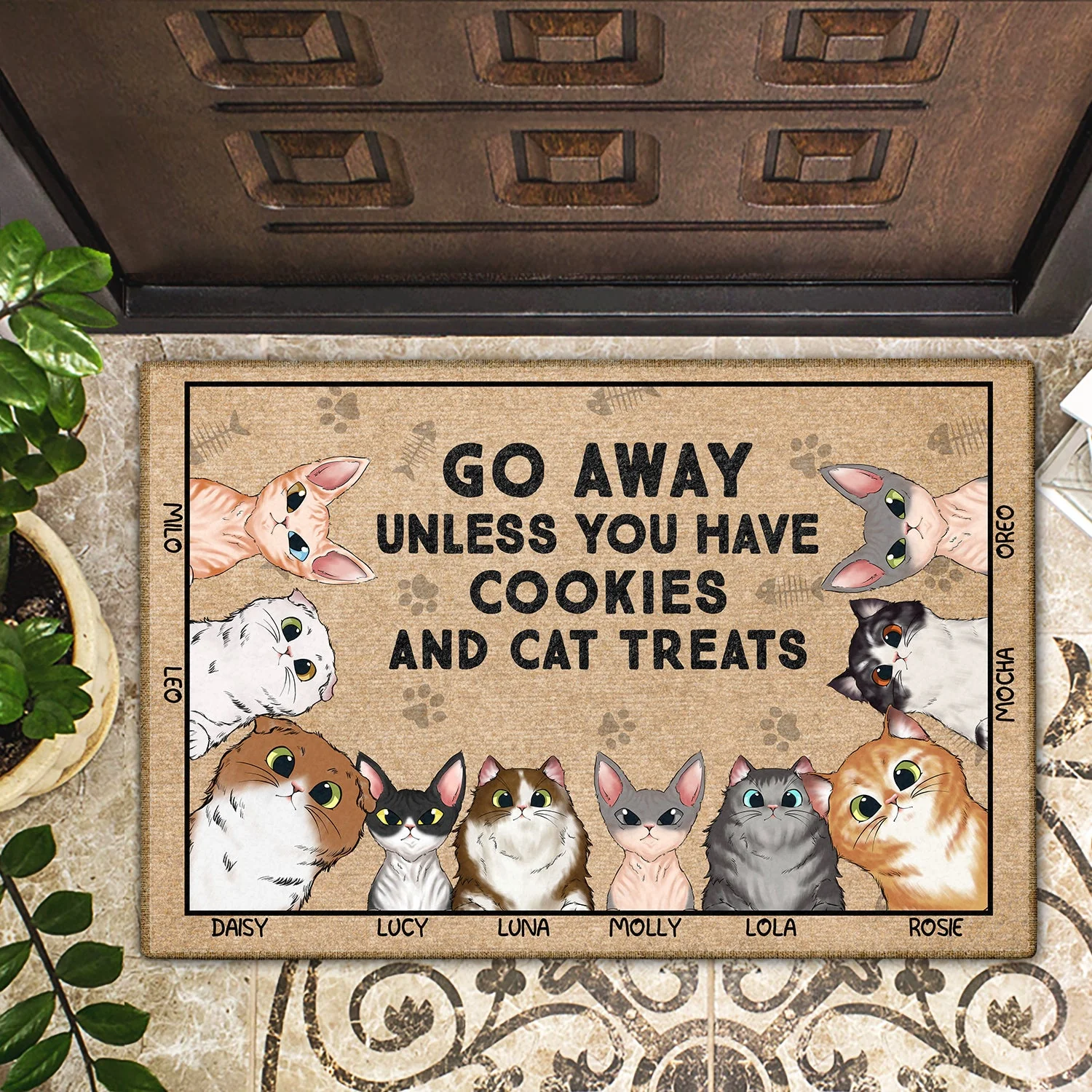 Go Away Unless You Have Alcohol And Cat Treats - Gift For Cat Lovers, Pet Owners - Personalized Doormat - Image 2