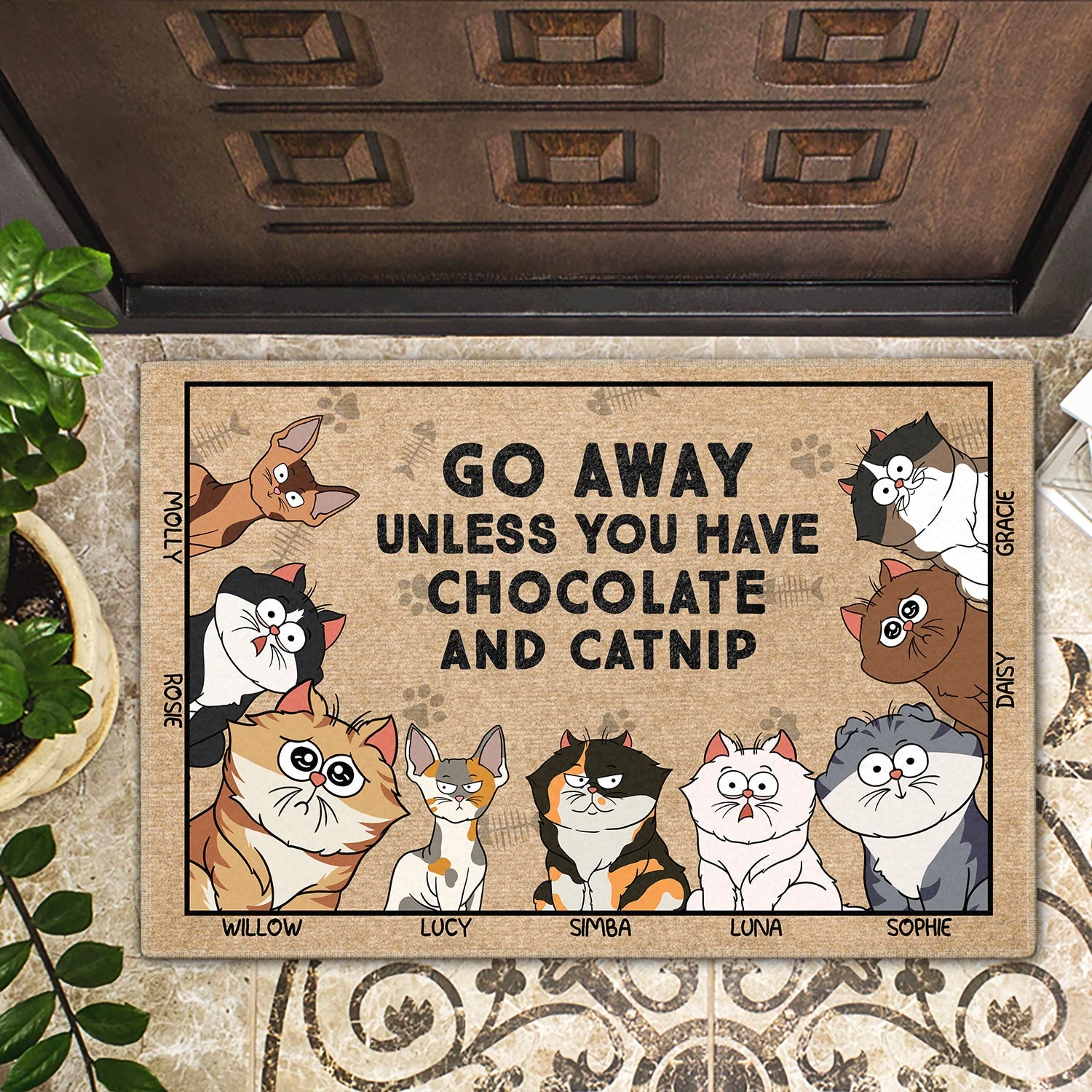 Go Away Unless You Have Alcohol And Catnip Funny Cartoon Cat - Gift For Cat Lovers - Personalized Doormat - Image 2