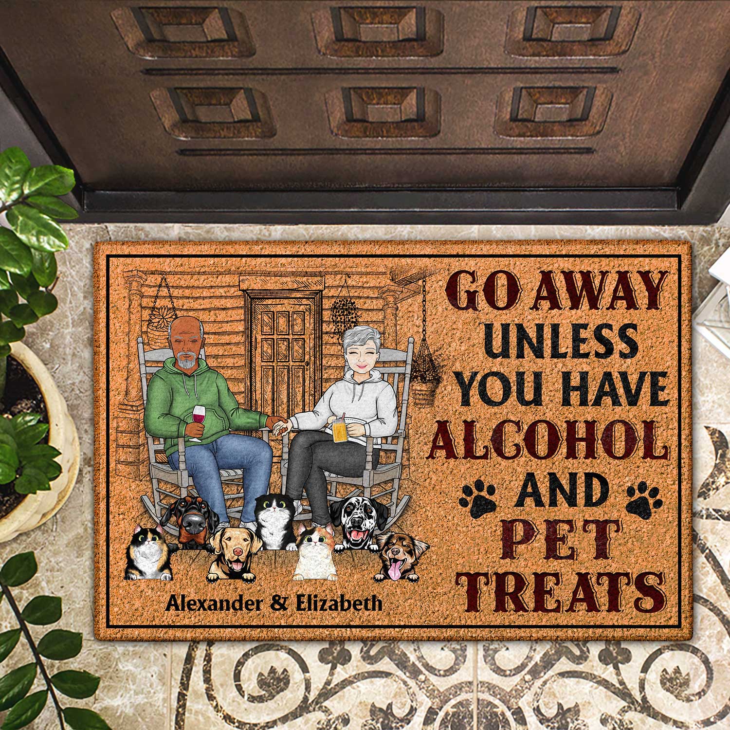 Go Away Unless You Have Alcohol And Dog Treats - Anniversary, Birthday, Home Decor Gift For Spouse, Lover, Husband, Wife, Boyfriend, Girlfriend, Couple, Pet Lovers - Personalized Custom Doormat - Image 2
