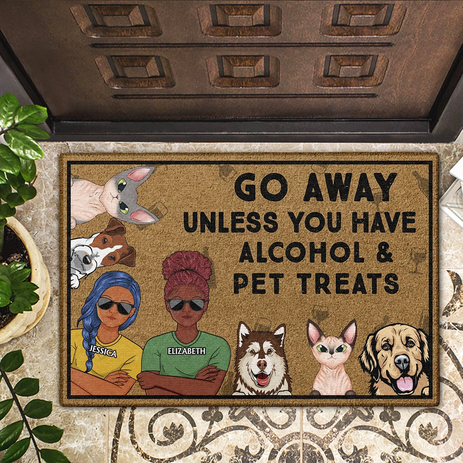 Go Away Unless You Have Alcohol And Dog Treats Cat Treats Pet Treats Couples - Gift For Dog Lovers & Cat Lovers - Personalized Custom Doormat - Image 2